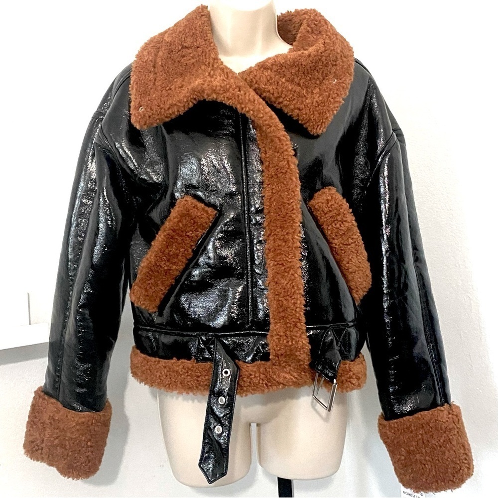 Anthropologie New Blank NYC Moto Jacket Size Small Faux Leather Faux Fur - Picture 4 of 11